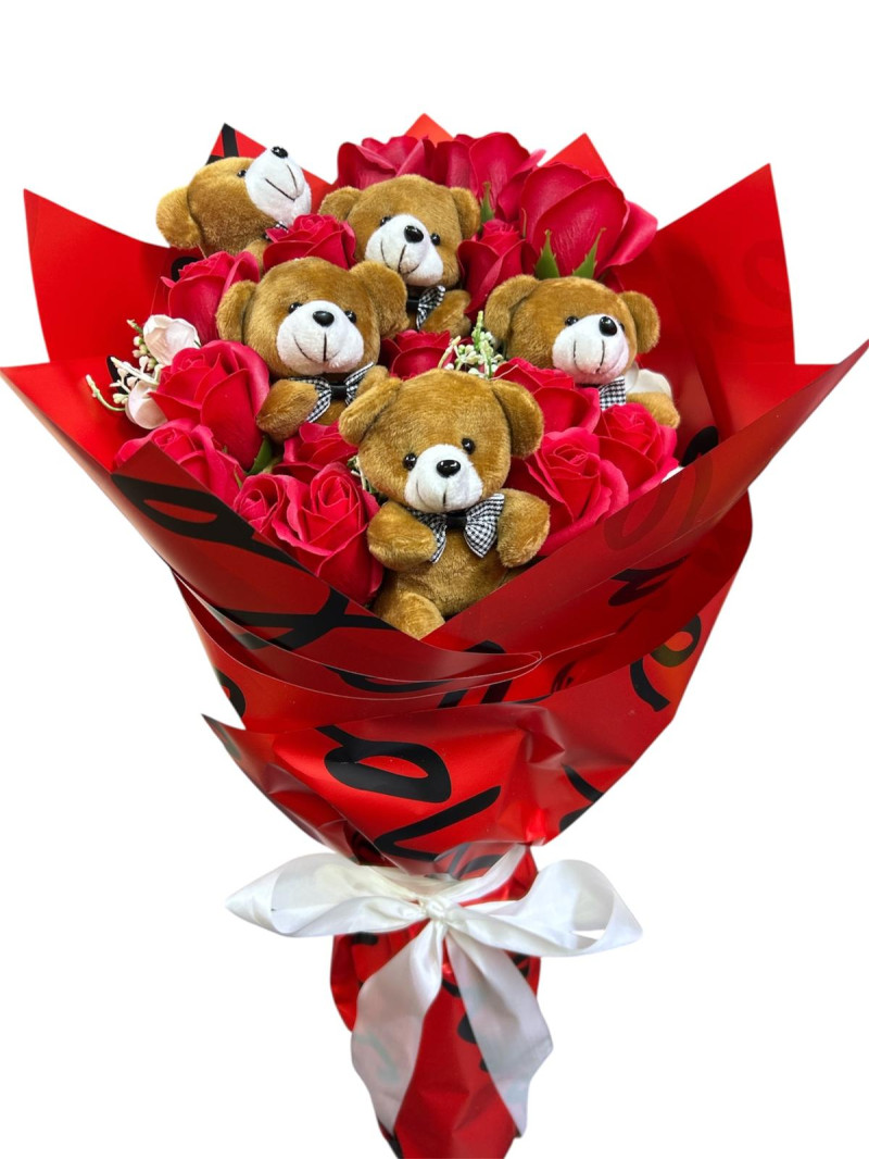 Ayıcıklı kırmızı buket