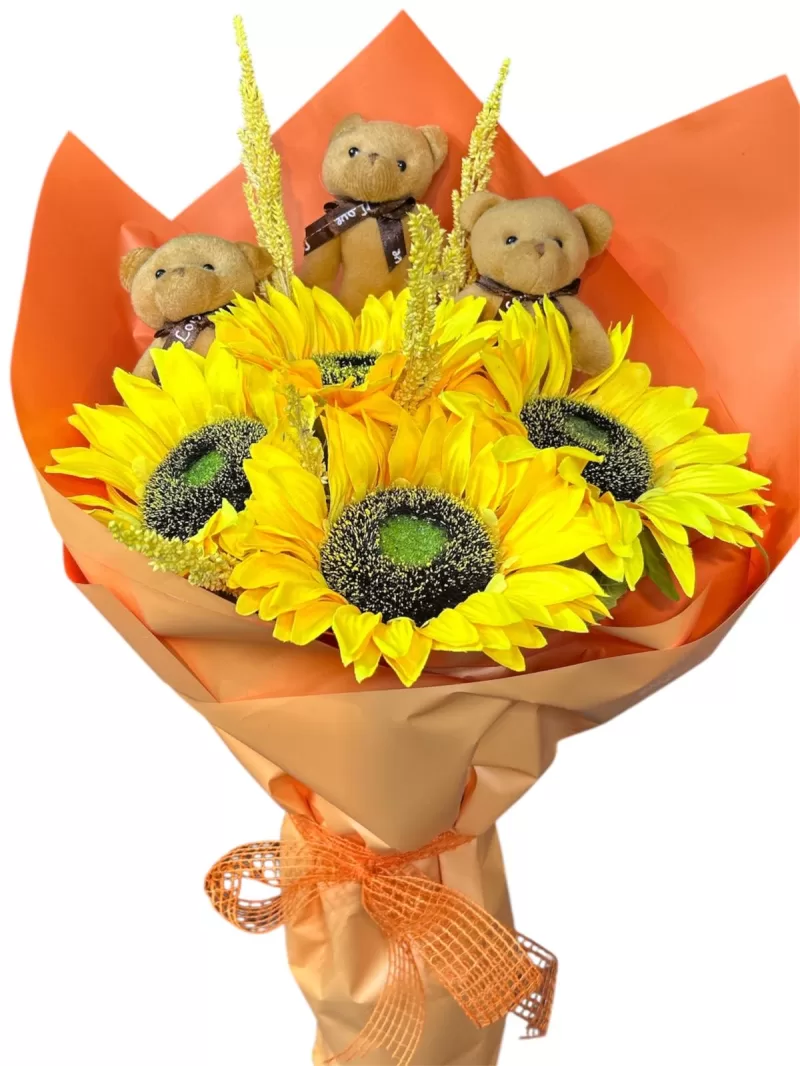 Ayçiçekli ayıcık buketi