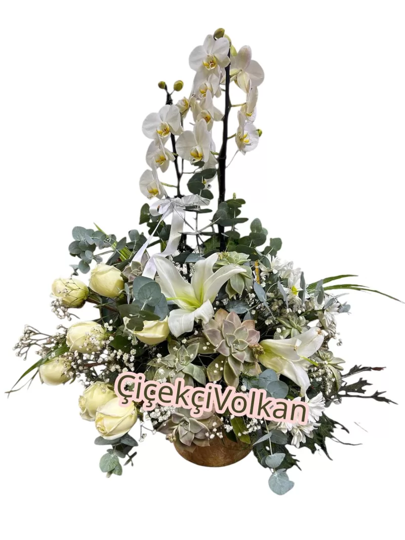orkideli güllü lilyumlu aranjman