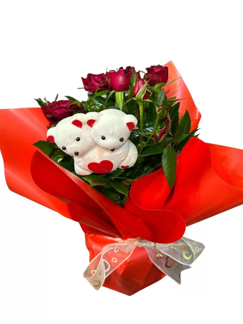 ayıcıklı saksıda gül